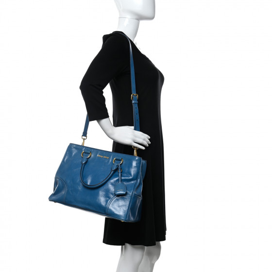 MIU MIU Vitello Shine Top Handle Satchel Oceano 982718