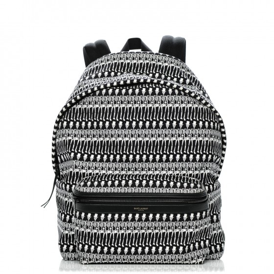 SAINT LAURENT Nylon City Skeleton Print Backpack Black White