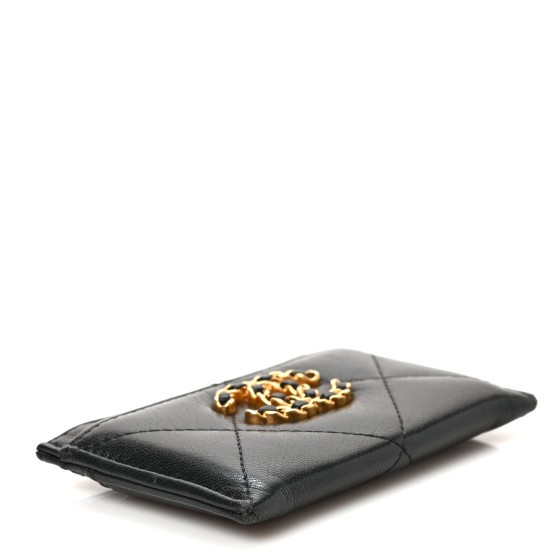 【人気/関税/送料込み】 Chanel 19 Card Holder Shiny Goatskin CHANEL Shiny Goatskin Quilted Chanel 19 Card Holder On Chain