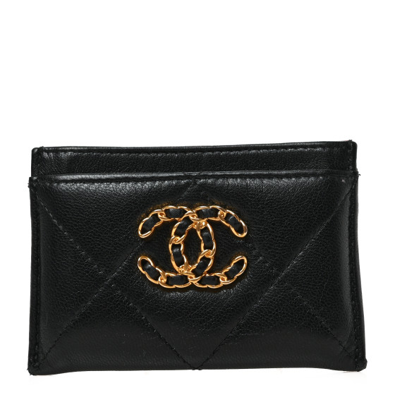 【人気/関税/送料込み】 Chanel 19 Card Holder Shiny Goatskin CHANEL Shiny Goatskin Quilted Chanel 19 Card Holder Black