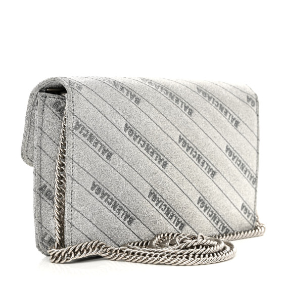 Chanel Silver Patent Leather Boy Wallet On Chain Shoulder