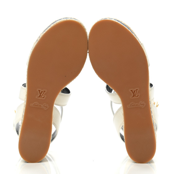 LOUIS VUITTON Calfskin Boundary Wedge Sandals 38 White