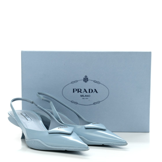 PRADA Spazzolato Triangle Logo Pointed Toe 45mm Slingback