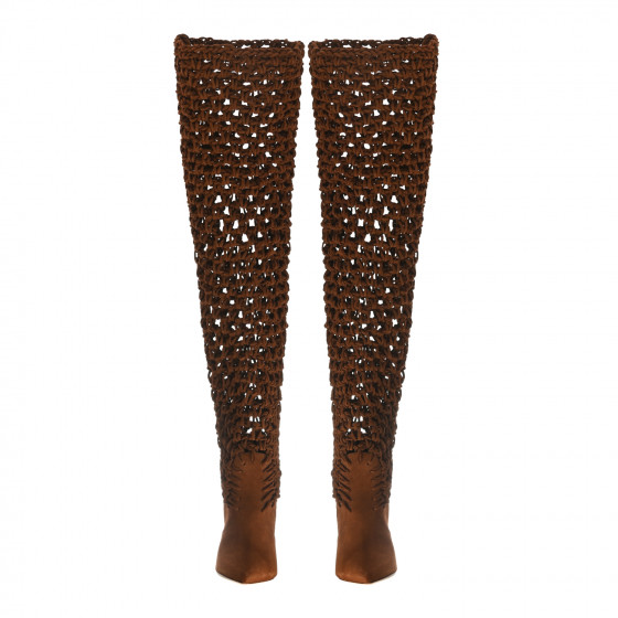 SAINT LAURENT Suede Twine Soho Niki 105 Thigh High Boots 36 Light Land