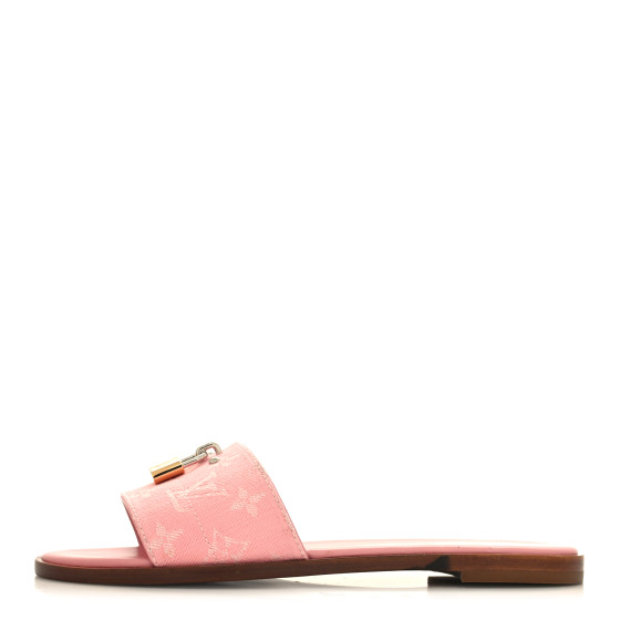 LOUIS VUITTON Denim Monogram Lock It Flat Mules 38 Pink