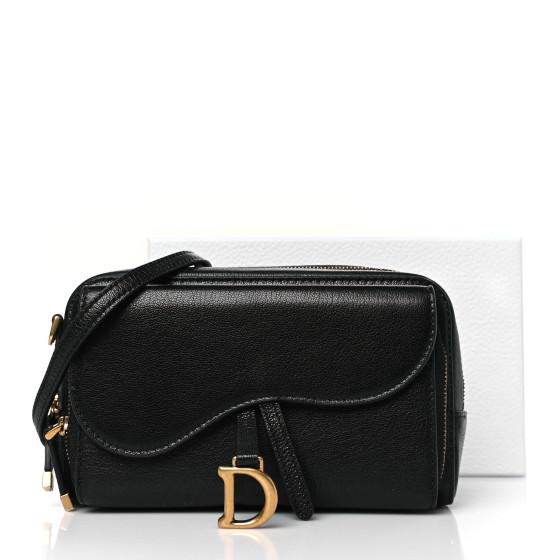 CHRISTIAN DIOR Goatskin Double Saddle Pouch Black 1372134