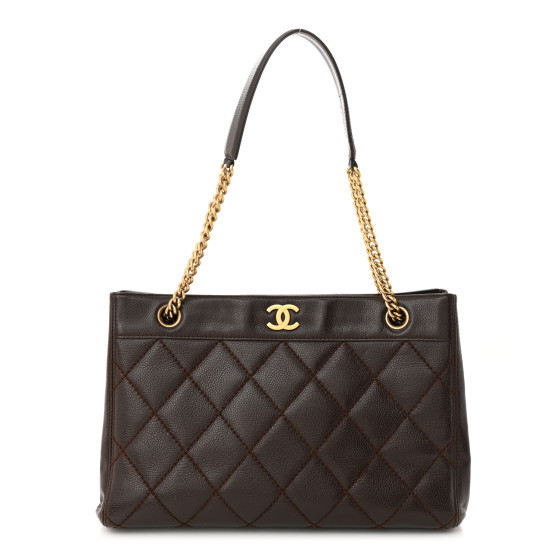 CHANEL Caviar Quilted Shopping Tote Dark Brown