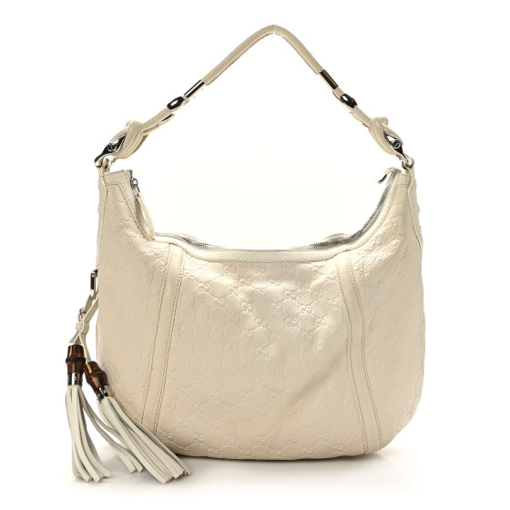 GUCCI Guccissima Medium Techno Horsebit Hobo White