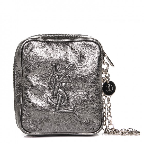 Saint Laurent シルバー メタリック ボディバッグ SAINT LAURENT Metallic Leather Belle De Jour Wristlet Pouch