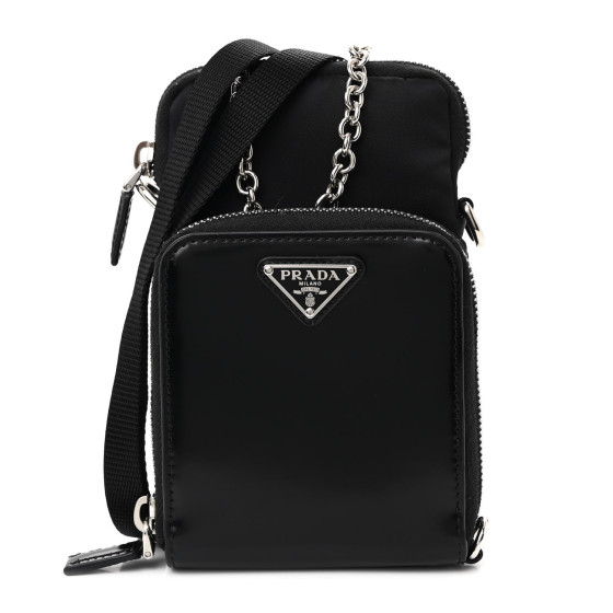 PRADA ミニポーチ PRADA Brushed Calfskin Mini Crossbody Pouch Black 1643500
