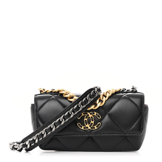CHANEL Goatskin Quilted Chanel 19 Glasses Case With Chain