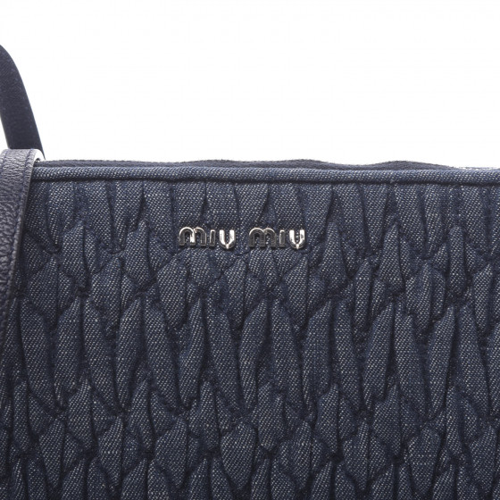 MIU MIU Denim Matelasse Crystal Chain Crossbody Bag Blue