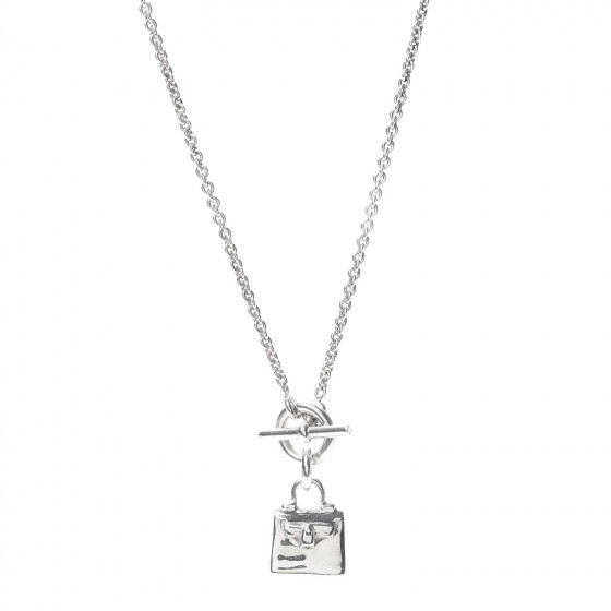 HERMES Sterling Silver Birkin Amulette Pendant Necklace