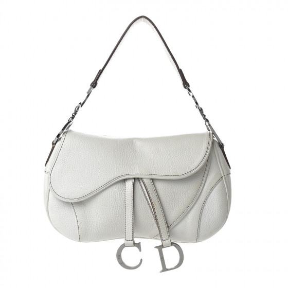 CHRISTIAN DIOR Calfskin Double Saddle Bag White 674130