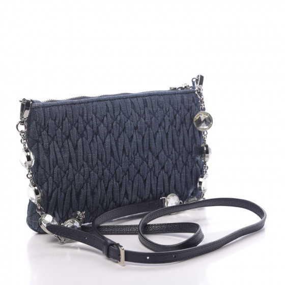MIU MIU Denim Matelasse Crystal Chain Crossbody Bag Blue