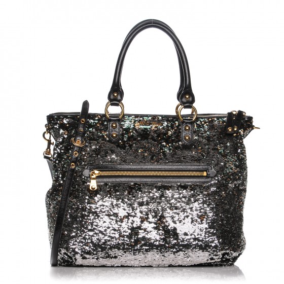 【MIU MIU】MINI SEQUIN TOTE BAG MIU MIU Paillettes Sequin Shopping Tote Argento 203226