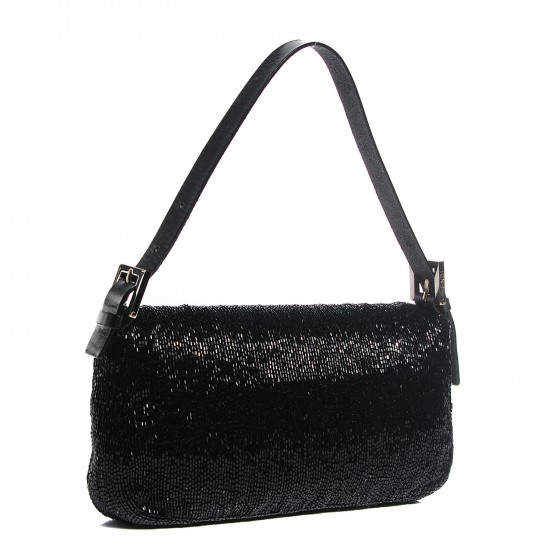 無料配達 FENDI Beaded FASHIONPHILE | 109088 Black Baguette バッグ