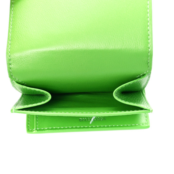 BALENCIAGA Calfskin Logo Everyday Mini Wallet Green Pink
