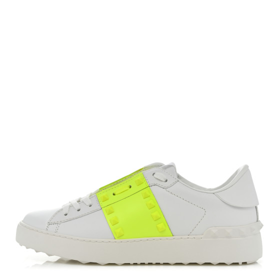 VALENTINO GARAVANI Calfskin Womens Rockstud Untitled Open Sneakers 39 Neon Yellow