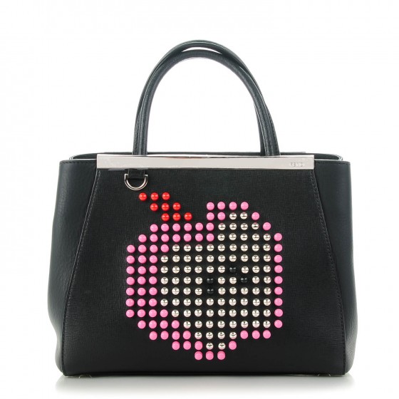 FENDI Vitello Elite Apple Studded Petite 2Jours Tote Black