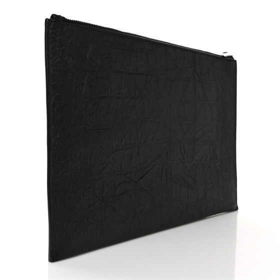SAINT LAURENT Calfskin Crocodile Embossed Monogram iPad Case Black 