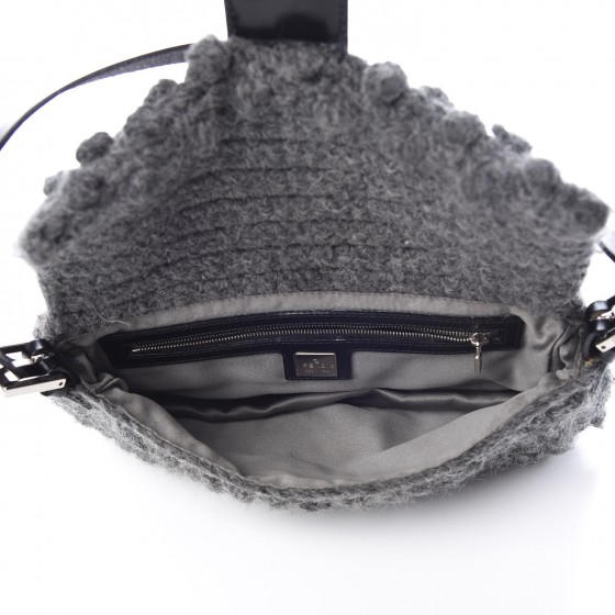 バッグ FENDI GREY KNIT BAGUETTE BAG Treasures of NYC - Fendi Grey Wool Baguette Bag