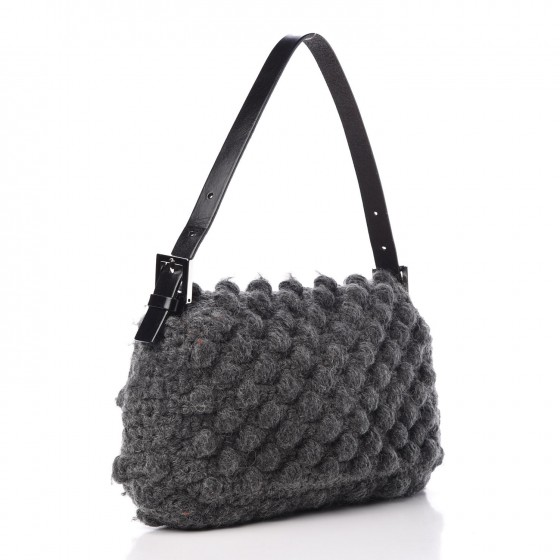 FENDI Woven Knit Baguette Grey 319458 | FASHIONPHILE