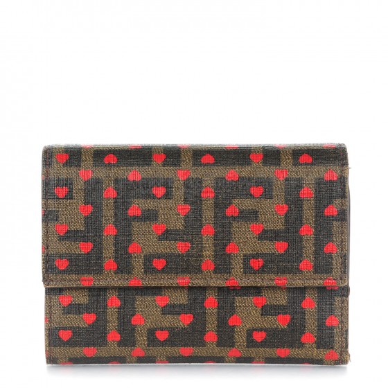 【関税・送料込み】FENDI WALLETS TOBACCO LEATHER WALLET FENDI Zucca Hearts Compact Wallet Tobacco 169177 | FASHIONPHILE