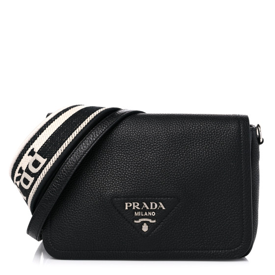 PRADA Vitello Daino Soft Flap Crossbody Black 1313748