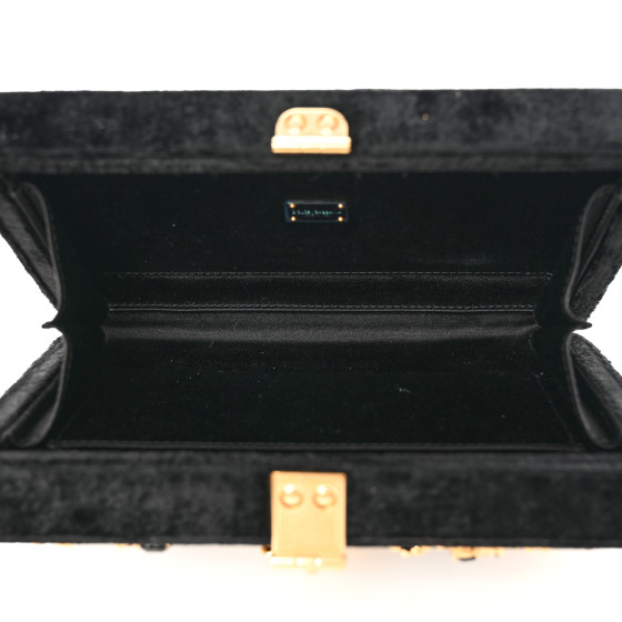 DOLCE GABBANA Velvet Crystal Floral Dolce Box Clutch Black