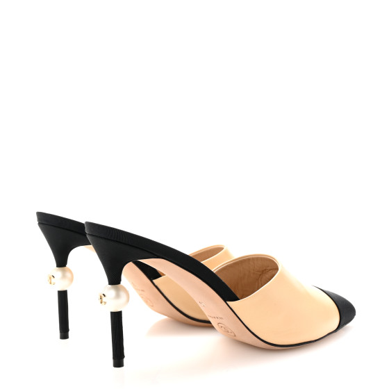 CHANEL ミュール CHANEL Goatskin Grosgrain Cap Toe Pearl Mule 38.5 Black