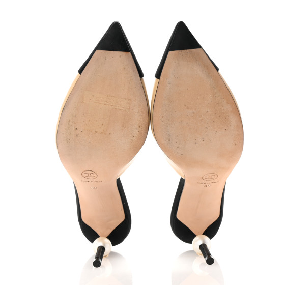 CHANEL ミュール CHANEL Goatskin Grosgrain Cap Toe Pearl Mule 38.5 Black