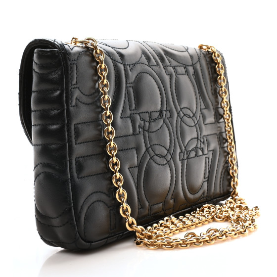 SALVATORE FERRAGAMO Calfskin Quilted Gancini Mini Bag Black