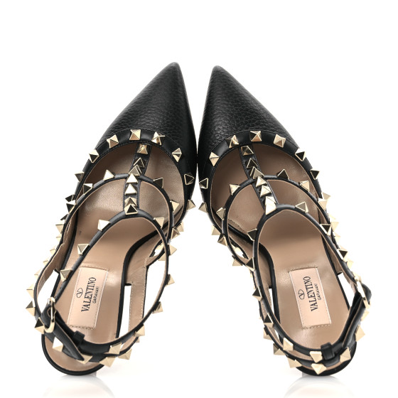 37 Valentino Garavani RockStud ブラック 128A VALENTINO GARAVANI Calfskin Nappa Rockstud Ankle Strap 100mm