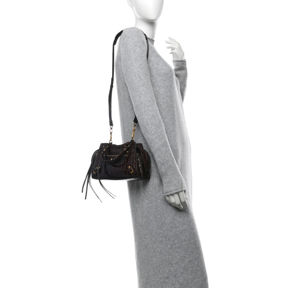 BALENCIAGA Semi Shiny Calfskin Crocodile Embossed Neo