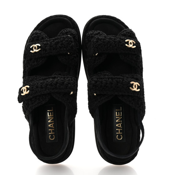 [CHANEL]★Crochet Velcro Sandals★Black 240 CHANEL Crochet Velcro Dad Sandals 39 Black 1682291
