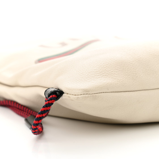 GUCCI Calfskin Logo Drawstring Backpack Mystic White 1680484