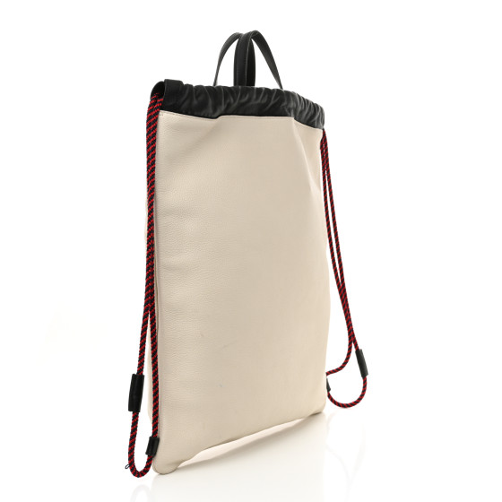 GUCCI Calfskin Logo Drawstring Backpack Mystic White 1680484