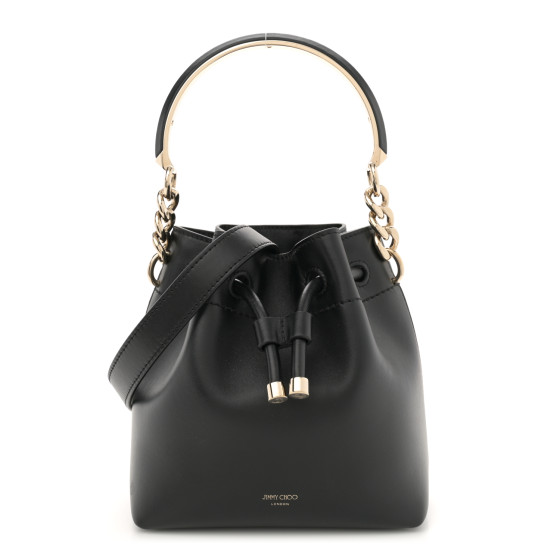 JIMMY CHOO Smooth Shiny Calfskin Bon Bon Bucket Bag Black