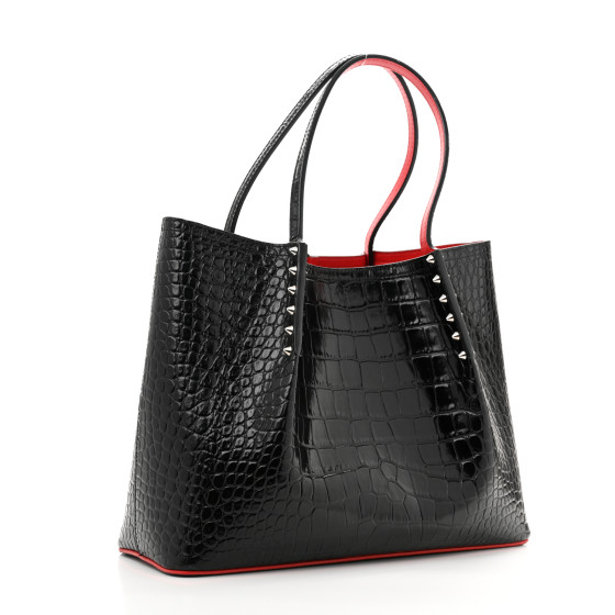 CHRISTIAN LOUBOUTIN Crocodile Embossed Calfskin Spiked Small