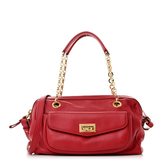 【送料&関税込】Salvatore Ferragamo Bags.. Red SALVATORE FERRAGAMO Red Saffiano Gancio City Tote Bag