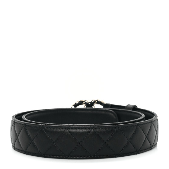 CHANEL レザー ベルト 85/34 Authentic Chanel Black Leather Silver CC Logo Buckle Belt