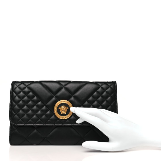 VERSACE Lambskin Quilted Medusa Wallet on Chain Crossbody