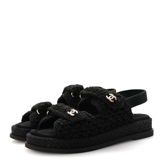[CHANEL]★Crochet Velcro Sandals★Black 240 CHANEL Crochet Velcro Dad Sandals 39 Black 1682291