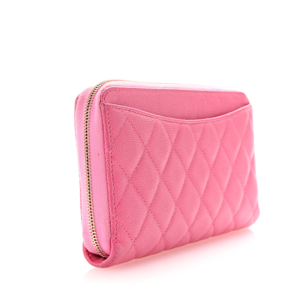 CHANEL Caviar Quilted Large Gusset Zip Around Wallet Pink