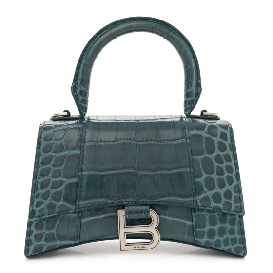 BALENCIAGA Shiny Calfskin Crocodile Embossed Hourglass Top