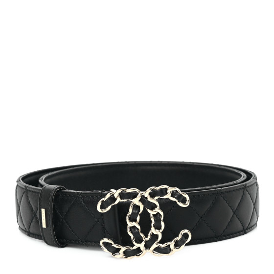 CHANELチェーンベルト　黒 CHANEL Calfskin Quilted CC Chain Belt 85 34 Black 1673147