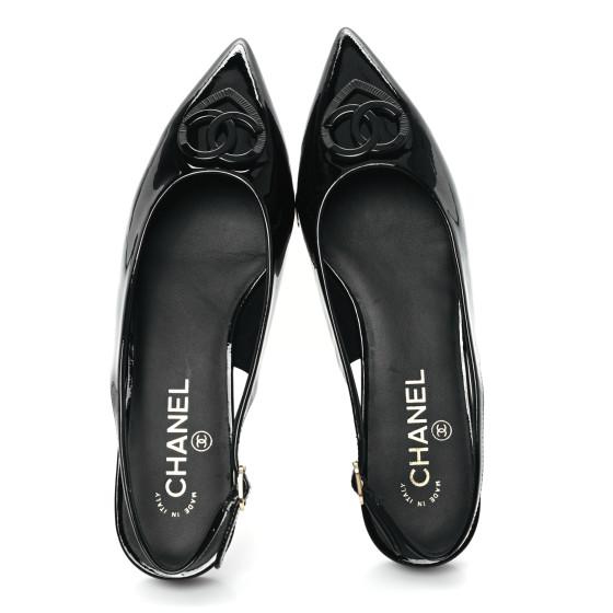 CHANEL フラットシューズ 37.5 ブラック CHANEL シャネル バレエシューズ フラット ココマーク #37.5 黒