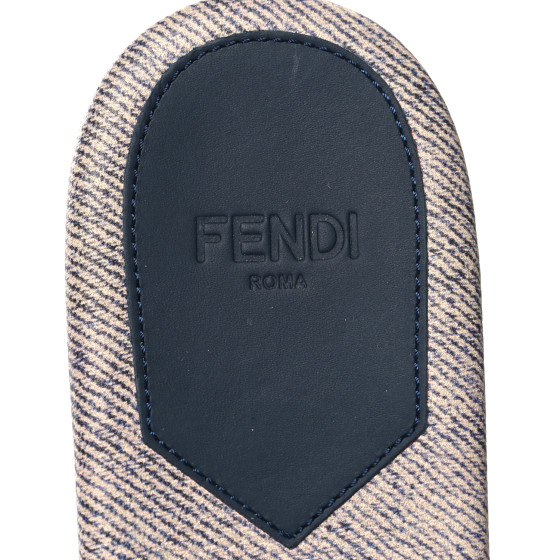 FENDI Vitello Pelle Stampa Denim Baguette Flat Slide Sandals