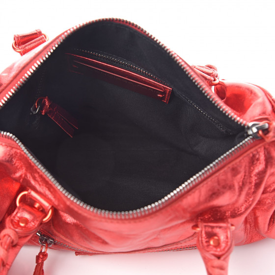 BALENCIAGA Metallic Agneau Classic Hardware Twiggy Red